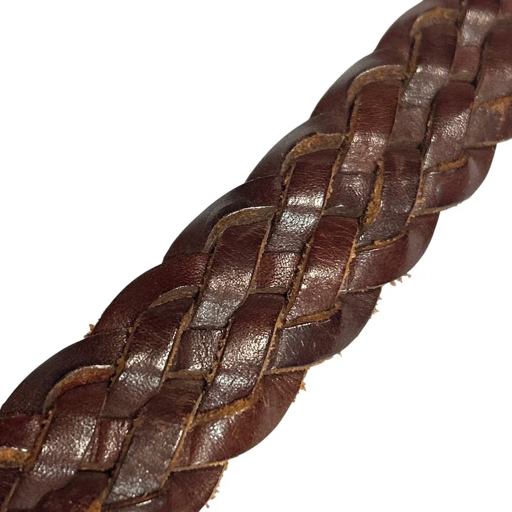 VTG Cherokee Brown Braided Genuine Leather Belt Brass Buckle Medium Up to 38
